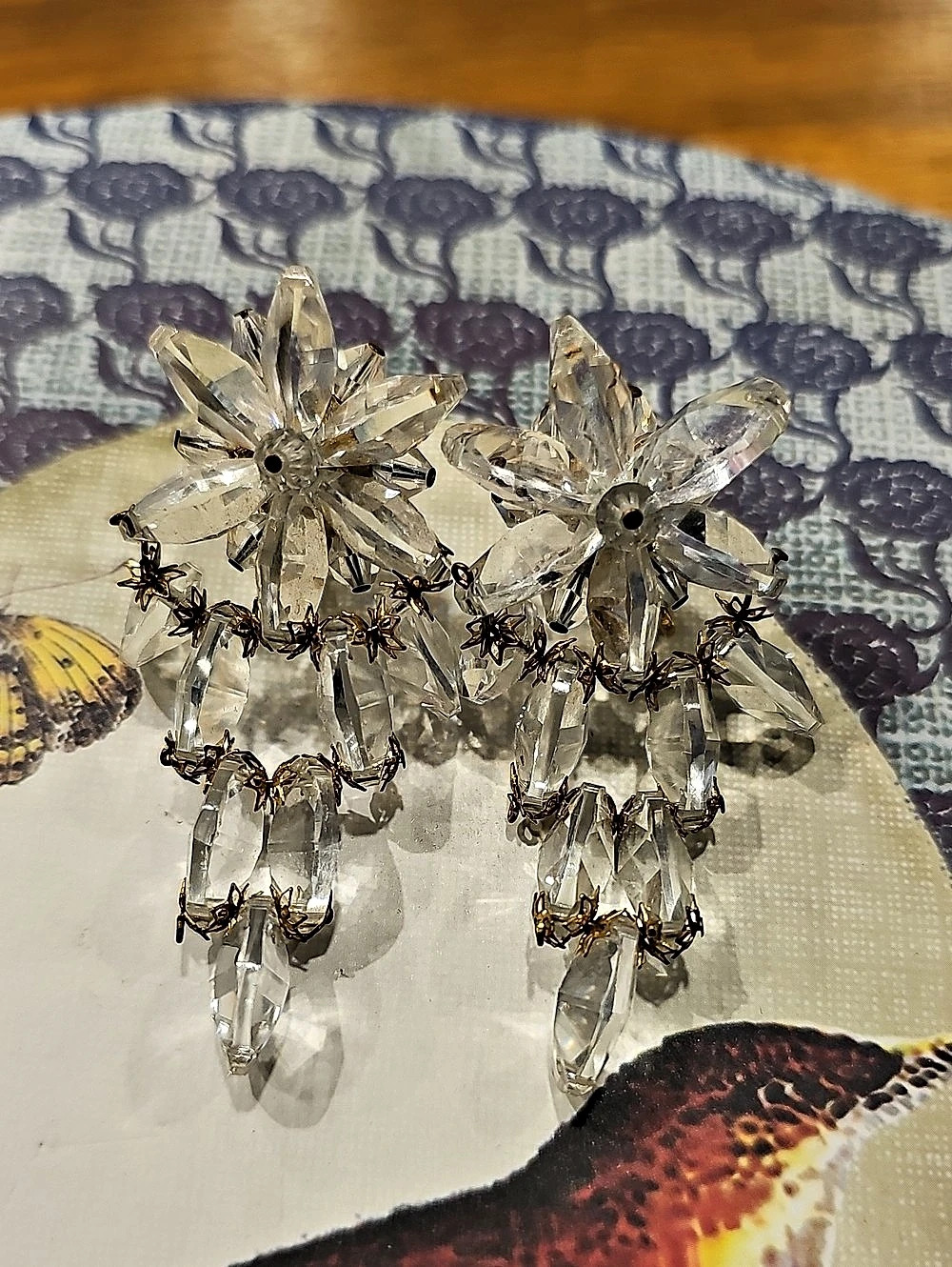 Vintage 50s Wedding Crystal Waterfall Chandelier Clip On Earrings Bridal